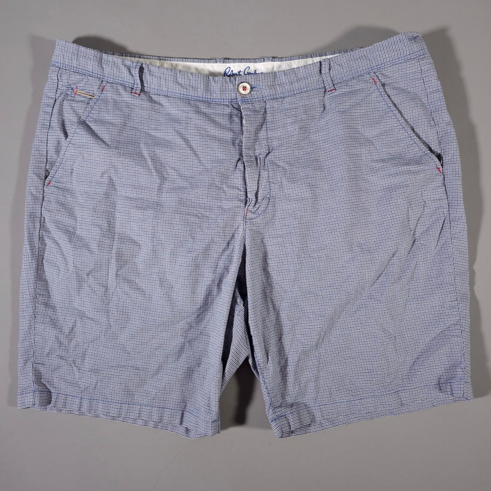 Robert Graham Shorts Mens 40 Blue White Micro Houndstooth Classic Fit Cotton